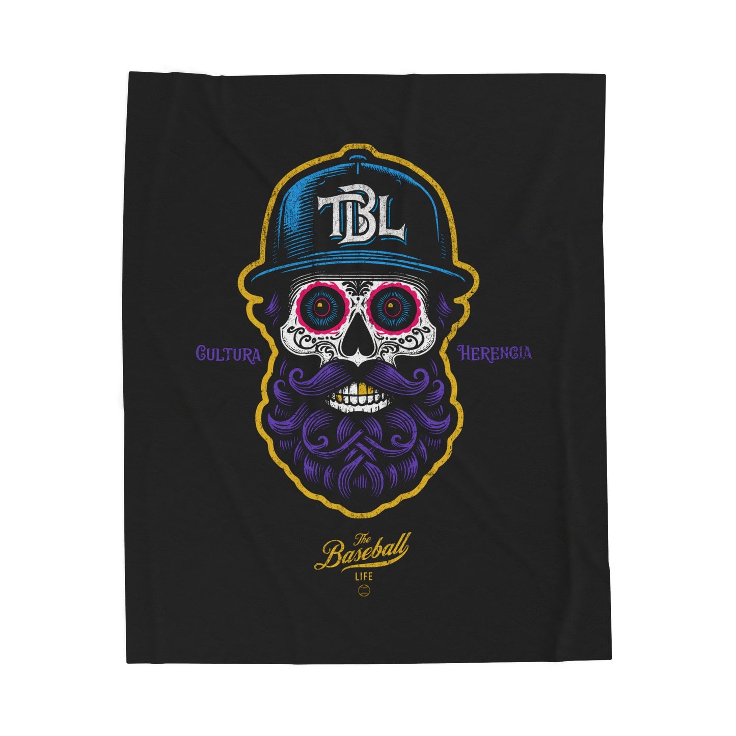 Velveteen Plush Blanket_Beisbol Sugar Skull Series_Player 2_Black