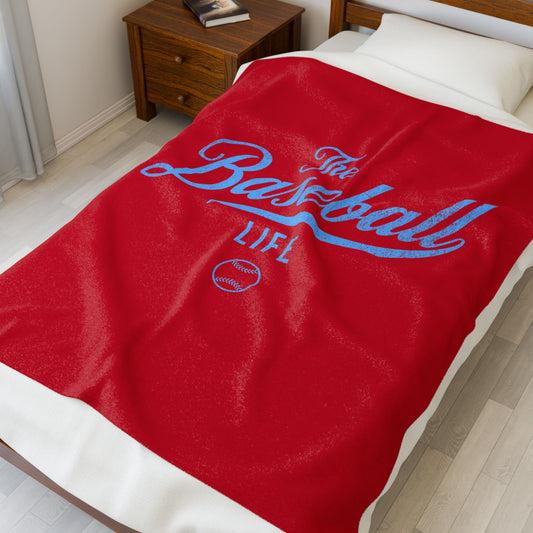 Velveteen Plush Blanket_Red with Carolina Blue Print