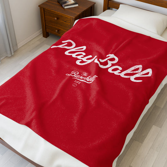 Velveteen Plush Blanket__Play Ball_Red