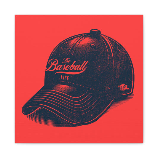 The Baseball Life Ball Cap Wall Art Canvas_Coral Red