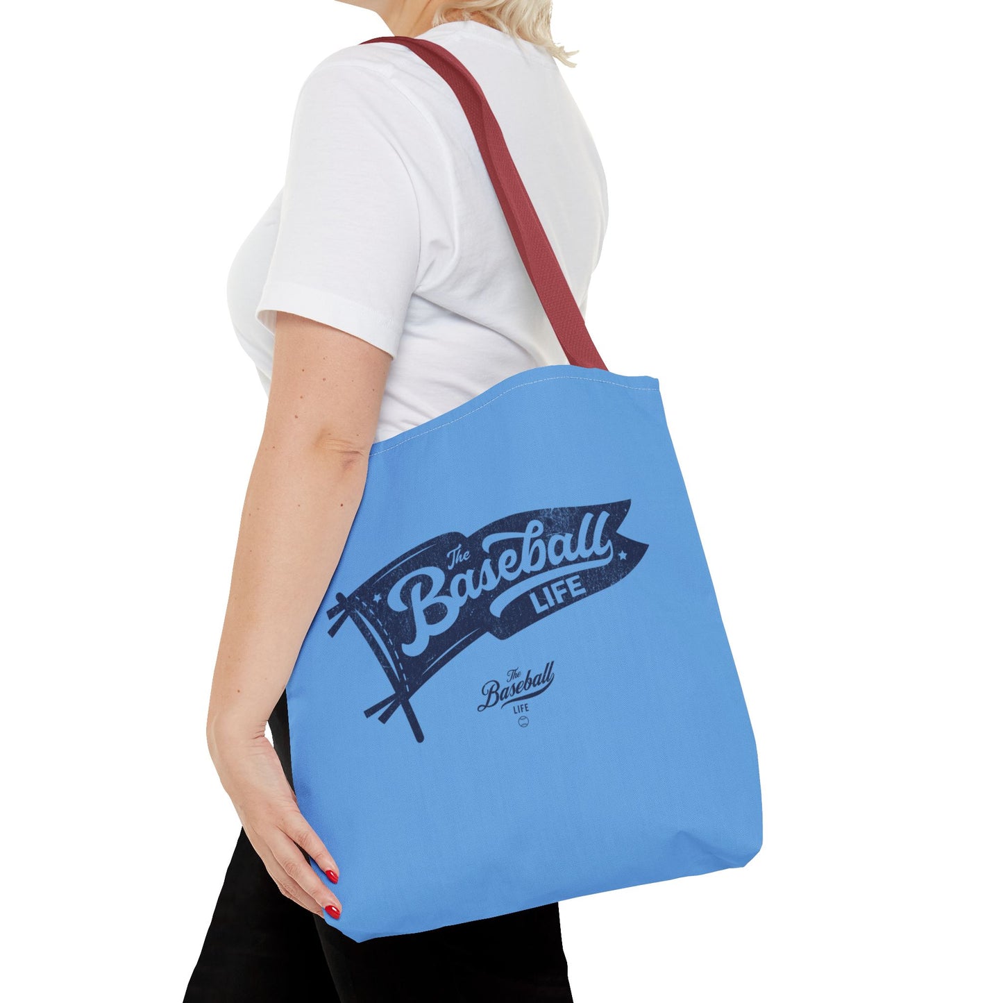 Vintage Pennant Tote Bag_Navy Print on Carolina Blue