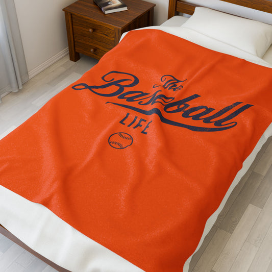 Velveteen Plush Blanket_Orange with Navy Print