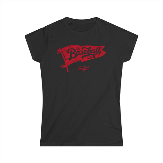 Women's Vintage Baseball Pennant T-Shirt - Red Print