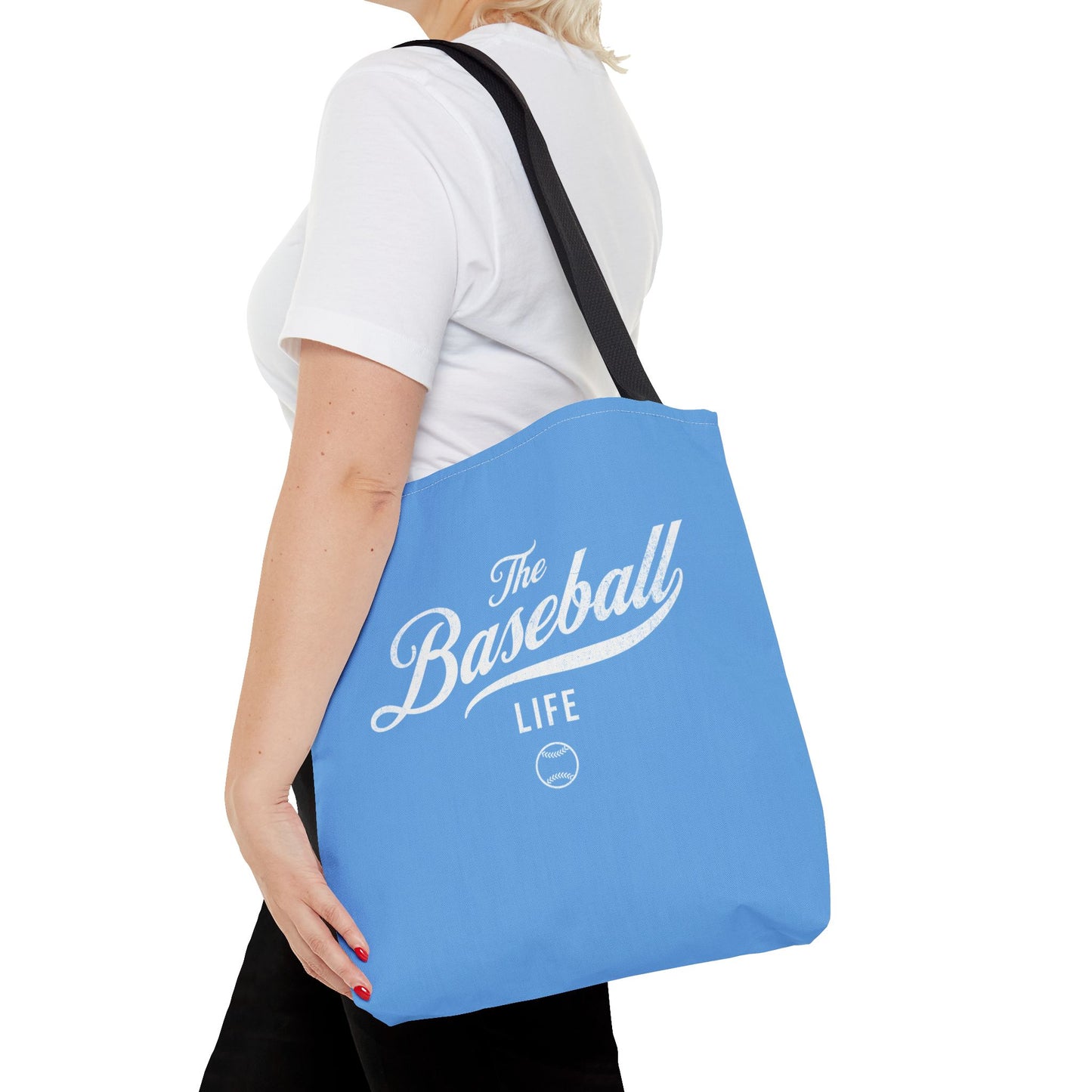The Baseball Life Tote Bag_Carolina Blue w White Print