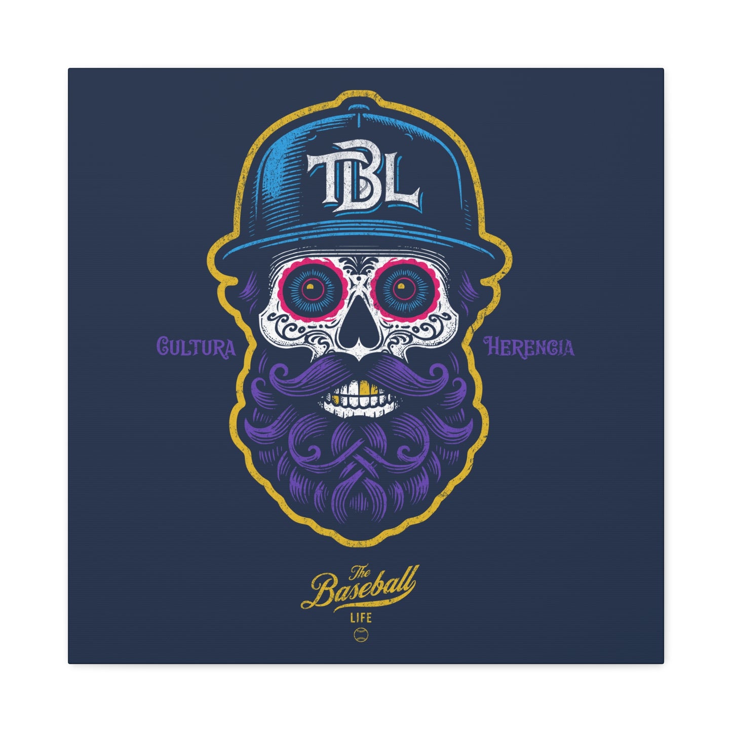 Beisbol Sugar Skull Series_Player 2 Wall Art Canvas_Navy