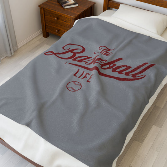 Velveteen Plush Blanket_Gray with Maroon Print