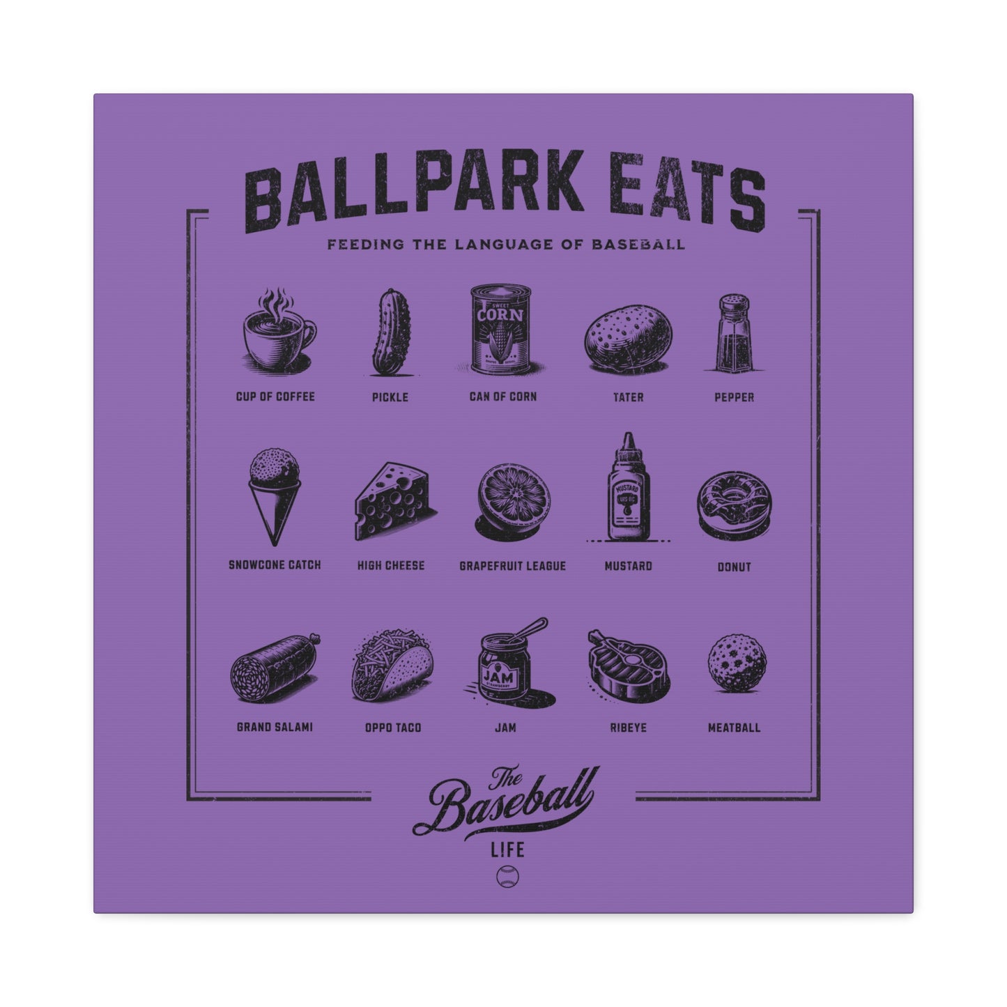 Ballpark Eats_Feeding the Language of Baseball Wall Art Canvas_Light Purple