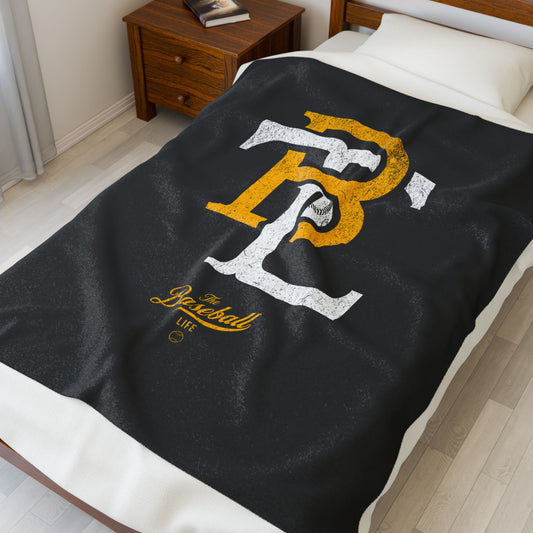 Velveteen Plush Blanket_The Baseball Life Retro Insignia_Black