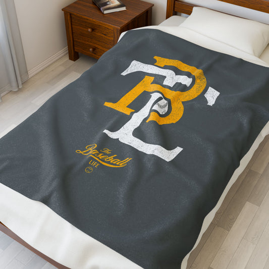 Velveteen Plush Blanket_The Baseball Life Retro Insignia_Dark Gray