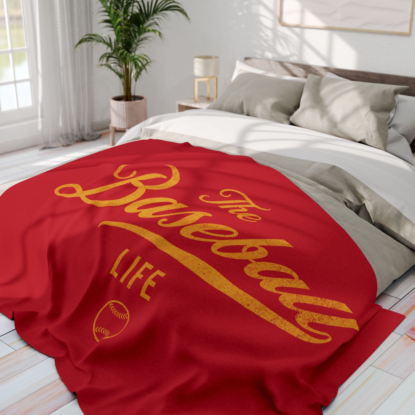 Fleece Blanket_Red w Yellow Gold Print