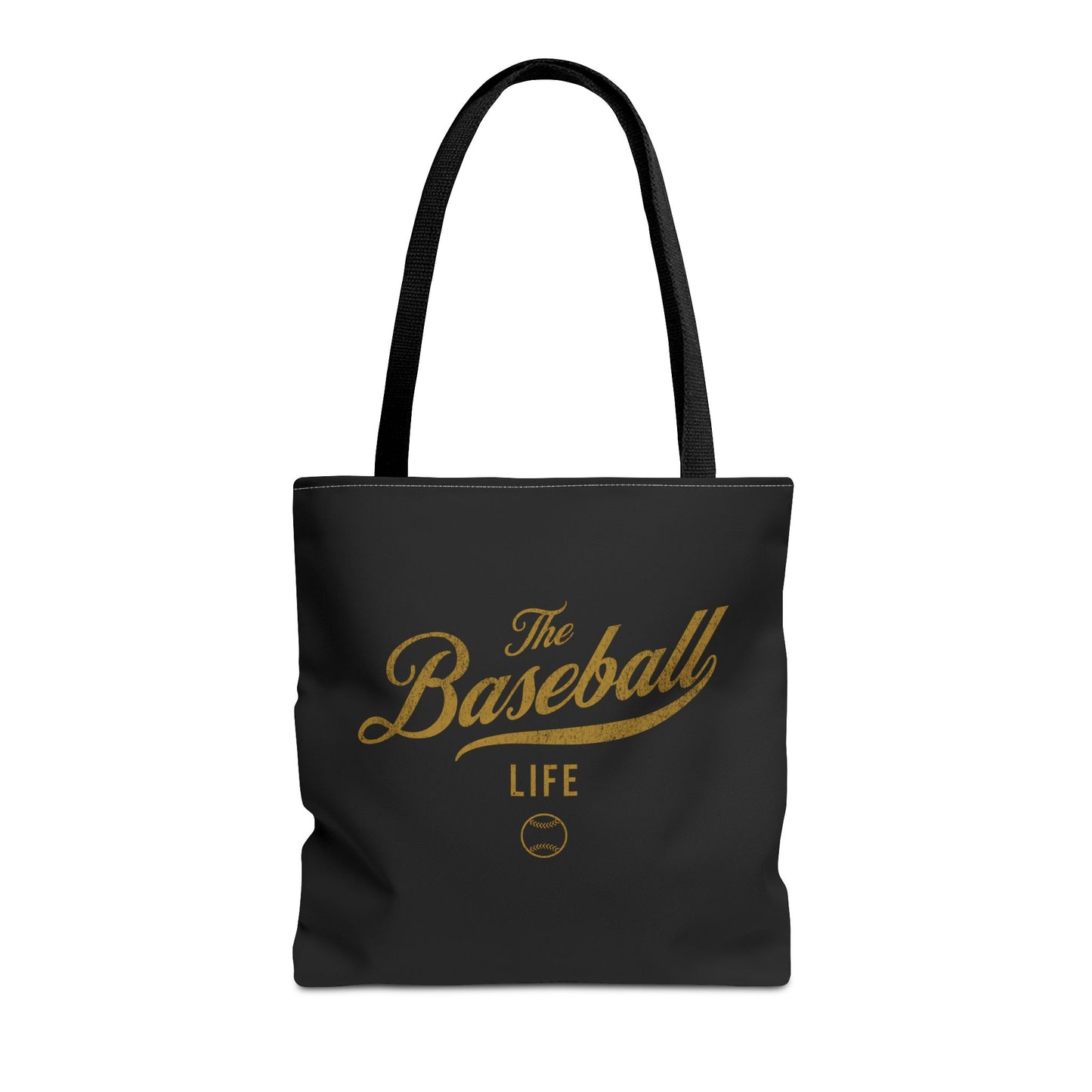 The Baseball Life Tote Bag_Black w Old Gold Print