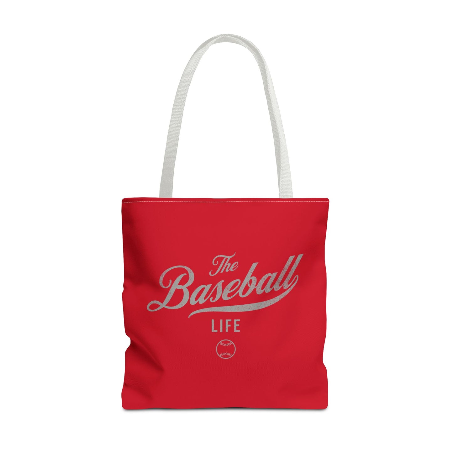The Baseball Life Tote Bag_Red w Silver Gray Print