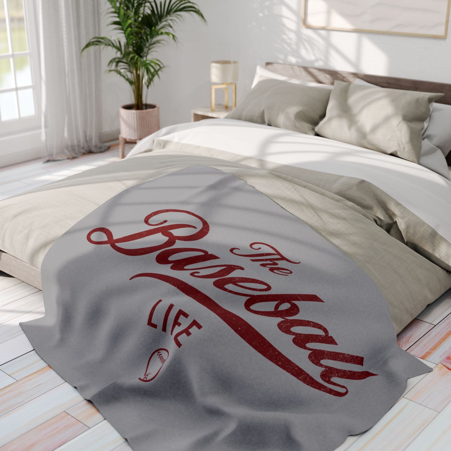 Fleece Blanket_Silver Gray w Maroon Print