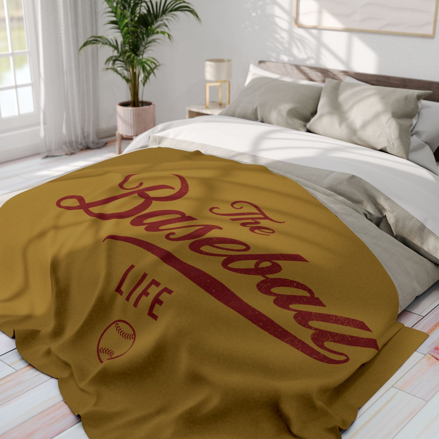 Fleece Blanket_Old Gold w Maroon Print