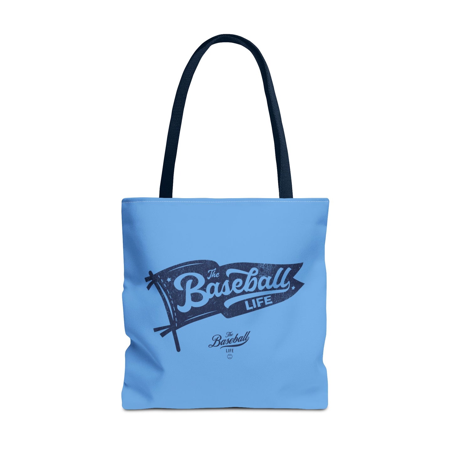 Vintage Pennant Tote Bag_Navy Print on Carolina Blue