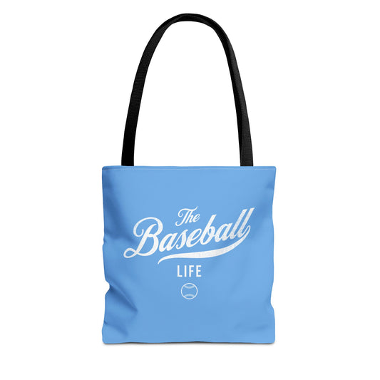 The Baseball Life Tote Bag_Carolina Blue w White Print