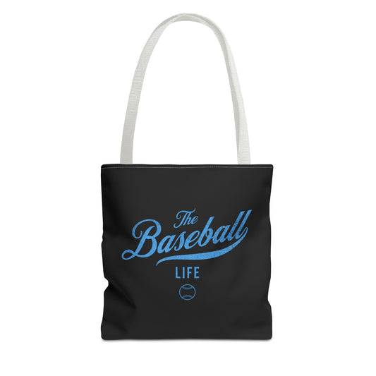 The Baseball Life Tote Bag_Black w Carolina Blue Print
