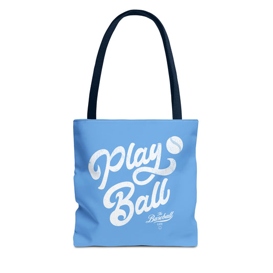 Play Ball Script Tote Bag_Carolina Blue