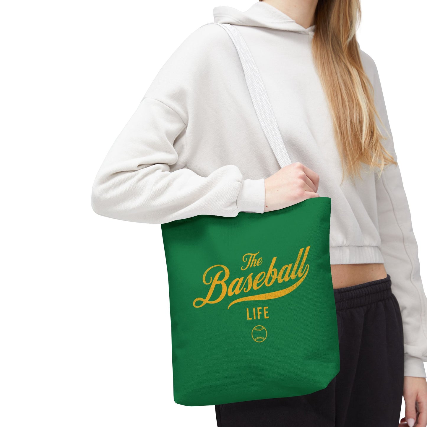 The Baseball Life Tote Bag_Green w Yellow Gold Print