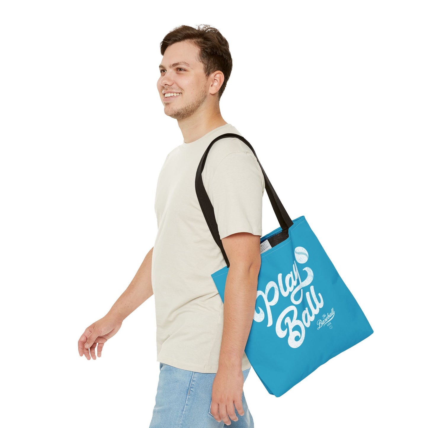 Play Ball Script Tote Bag_Turquoise