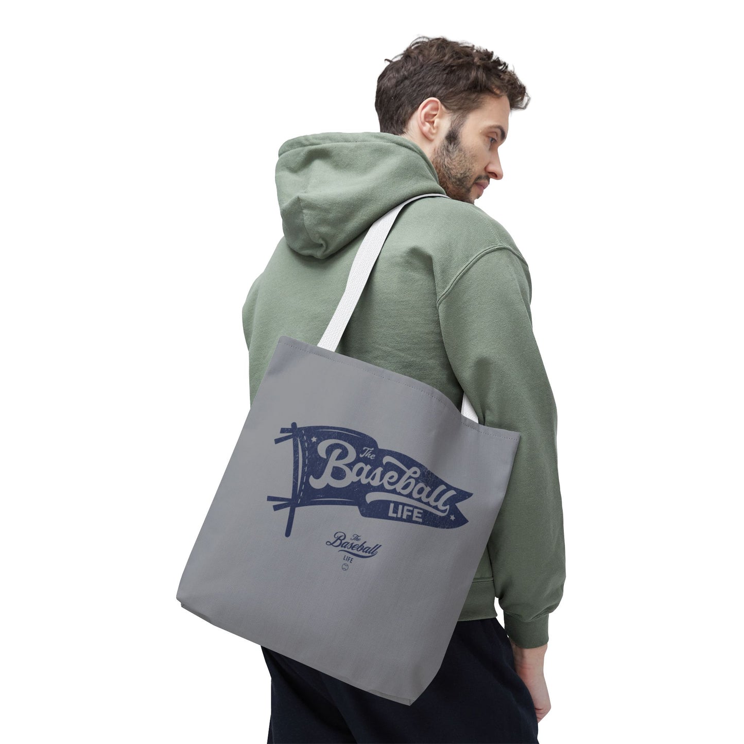 Vintage Pennant Tote Bag_Navy Print on Medium Gray