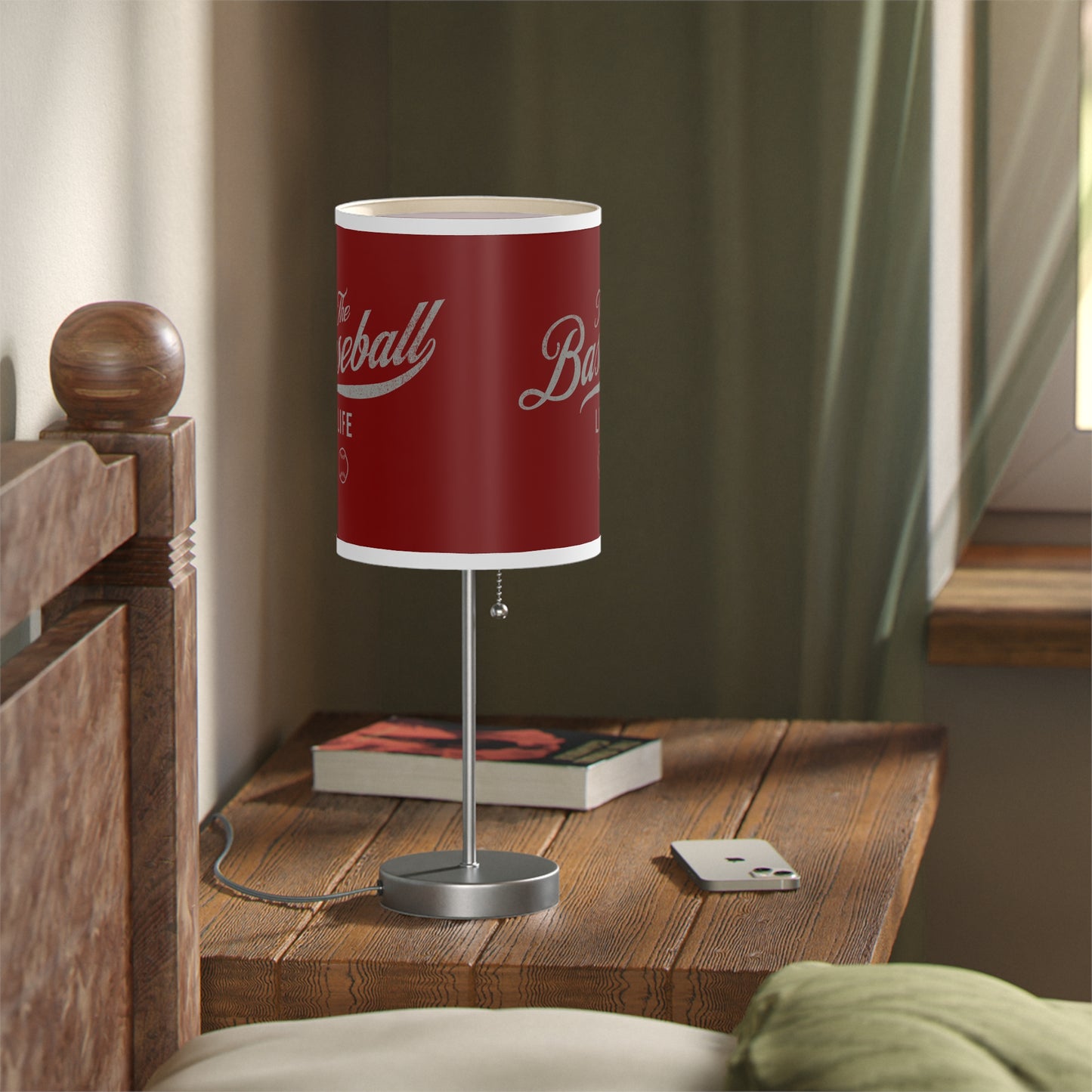 Table Lamp_Maroon w Silver Gray Print