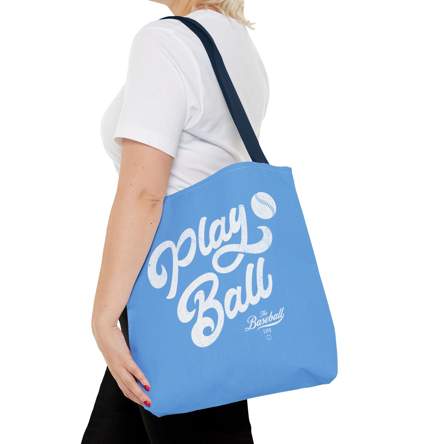 Play Ball Script Tote Bag_Carolina Blue