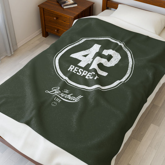 Velveteen Plush Blanket_42 RESPECT Jackie Robinson Tribute_Military Green