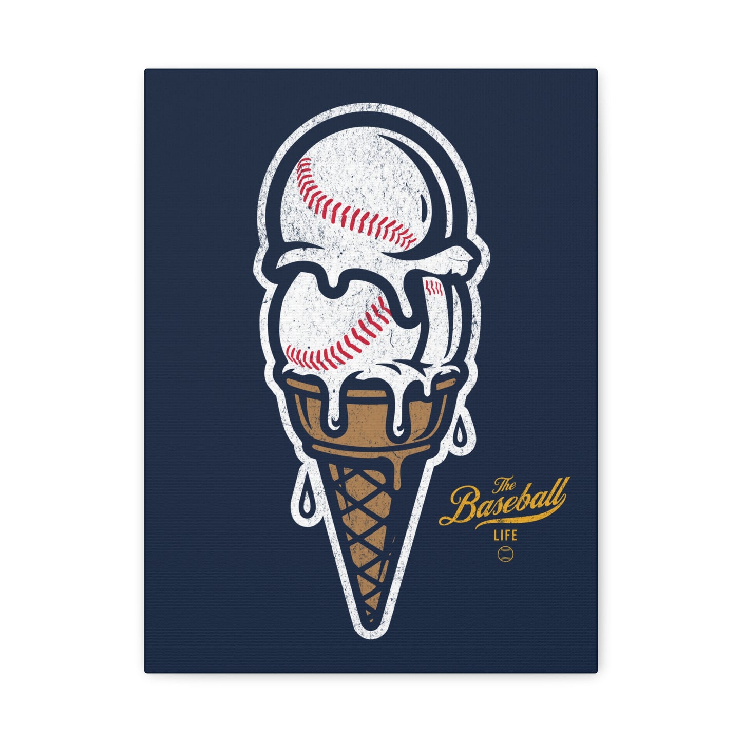 Baseball Ice Cream Cone Wall Art Canvas_Navy