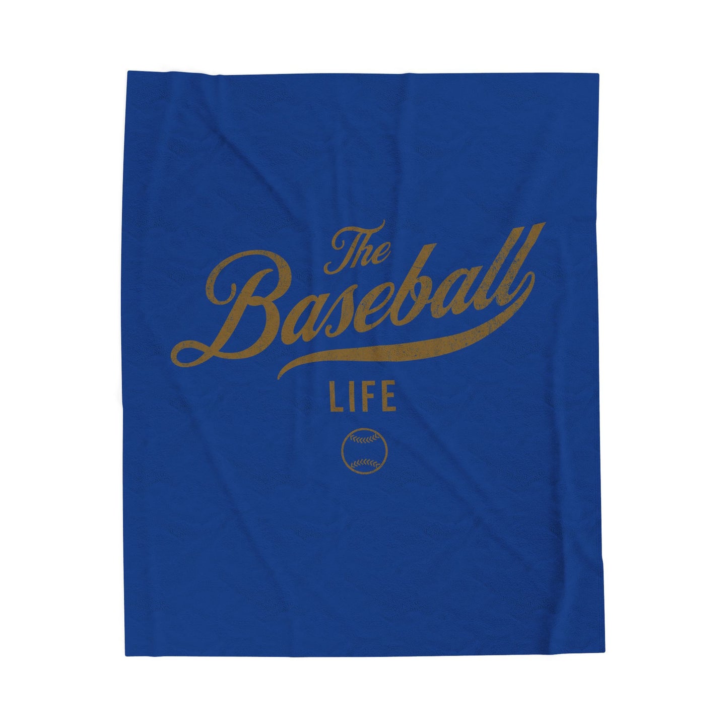 Velveteen Plush Blanket_Royal Blue with Old Gold Print