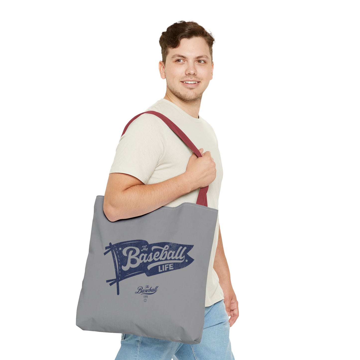 Vintage Pennant Tote Bag_Navy Print on Medium Gray