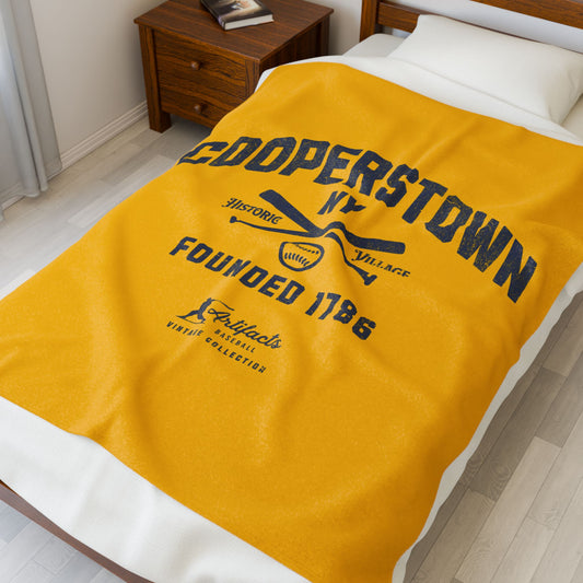 Velveteen Plush Blanket_Artifacts Baseball Collection_Cooperstown NY_Yellow Gold