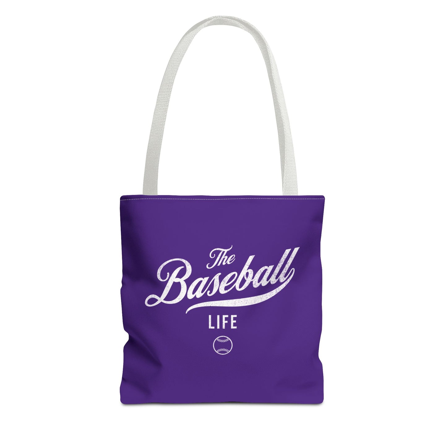 The Baseball Life Tote Bag_Purple w White Print
