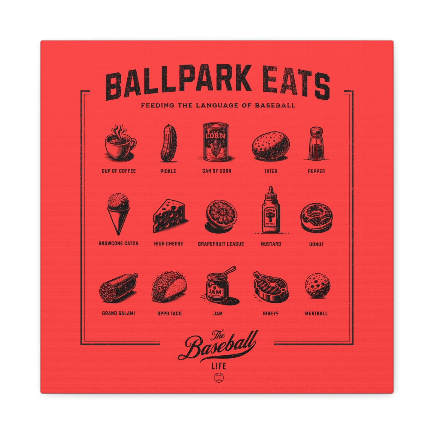 Ballpark Eats_Feeding the Language of Baseball Wall Art Canvas_Coral Red