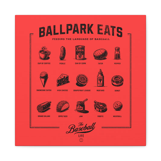 Ballpark Eats_Feeding the Language of Baseball Wall Art Canvas_Coral Red