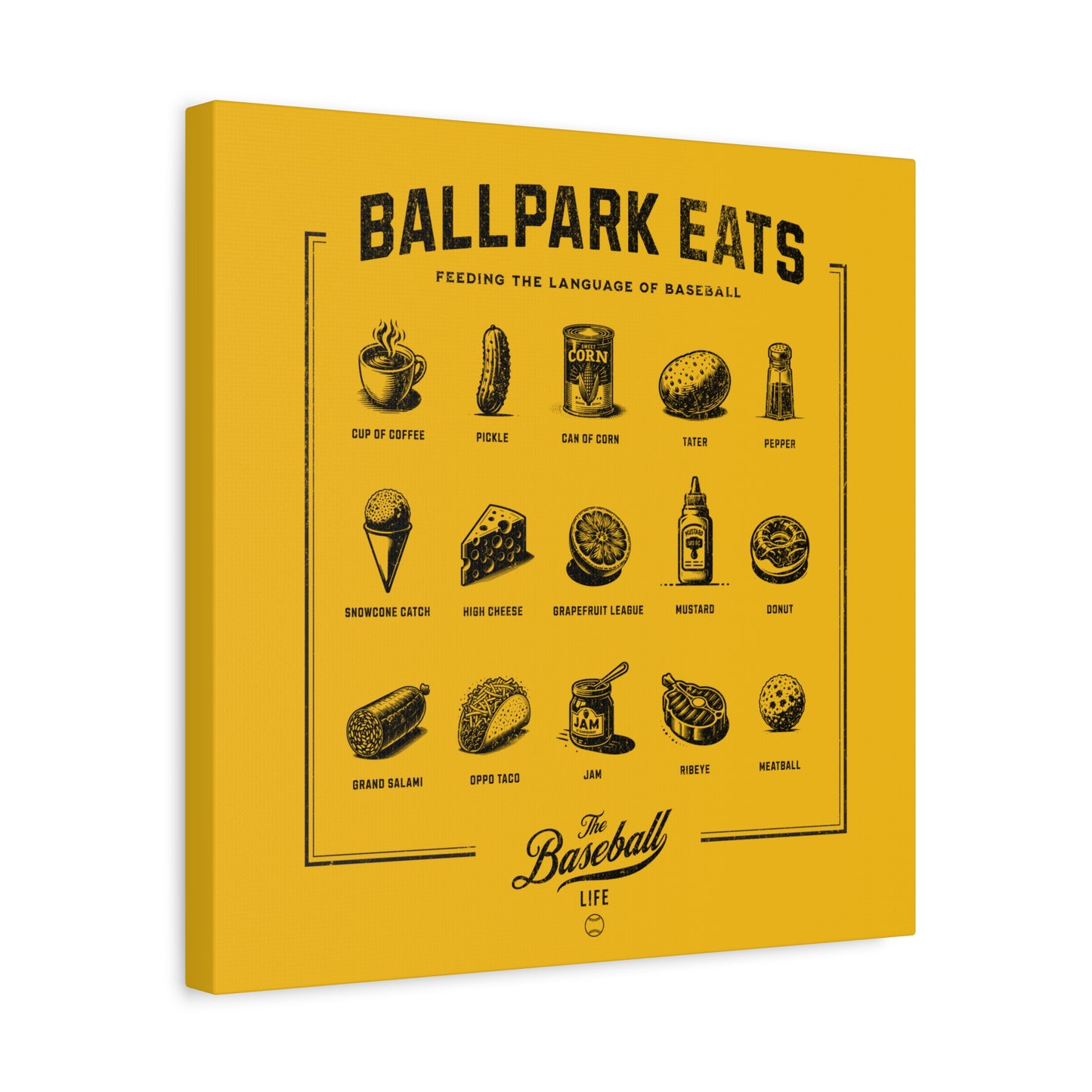 Ballpark Eats_Feeding the Language of Baseball Wall Art Canvas_Yellow Gold