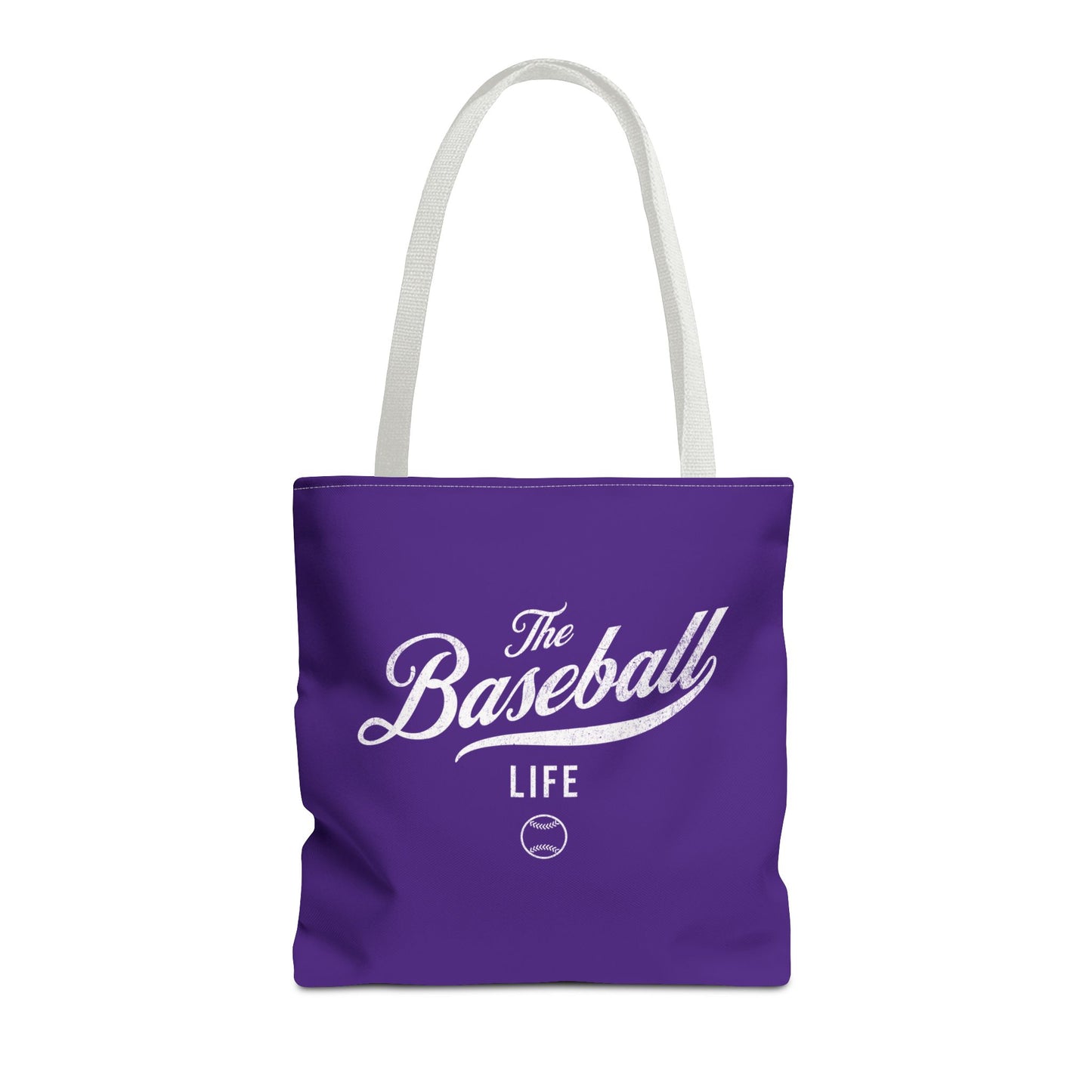 The Baseball Life Tote Bag_Purple w White Print