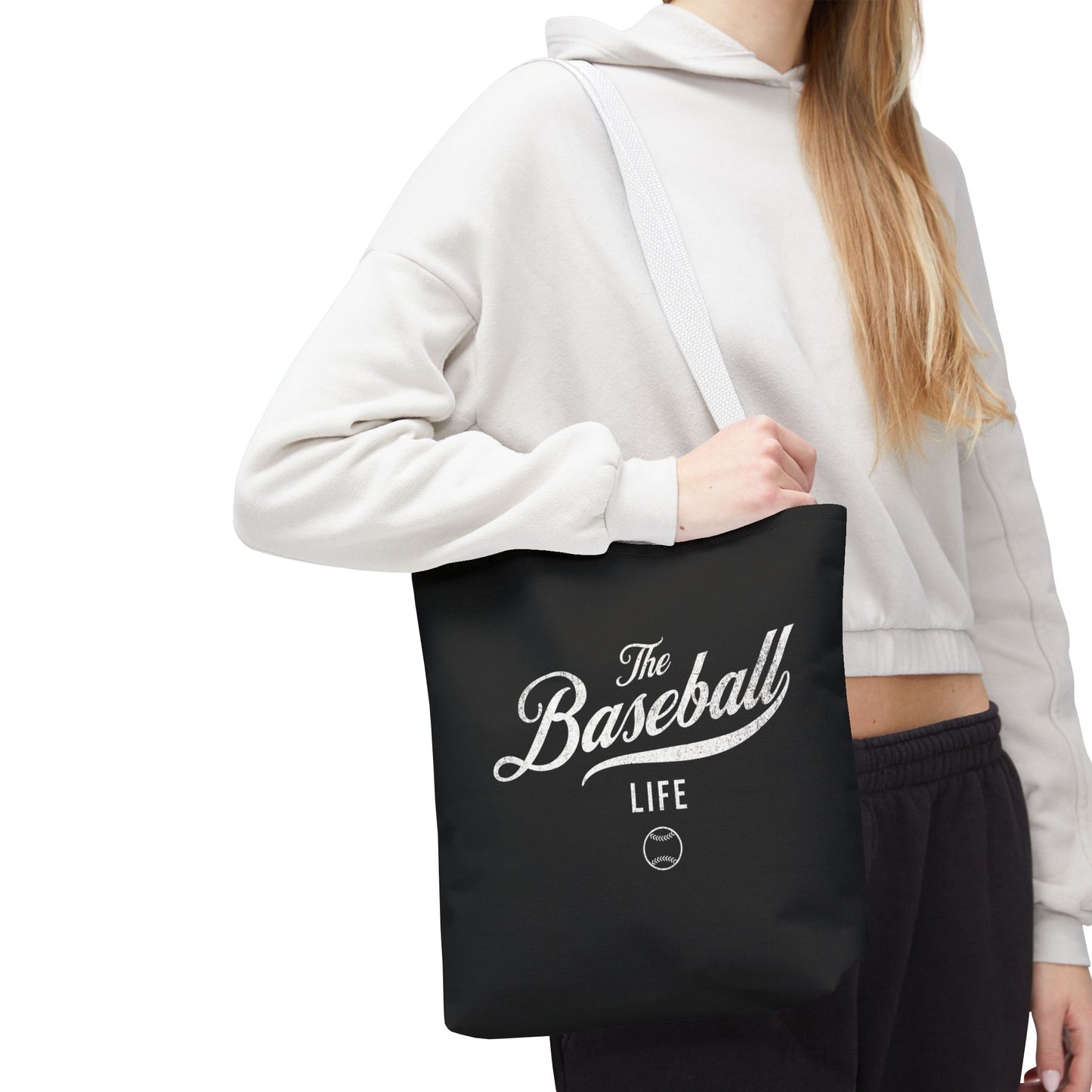 The Baseball Life Tote Bag_Black w White Print