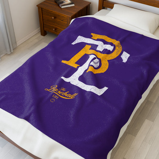 Velveteen Plush Blanket_The Baseball Life Retro Insignia_Purple