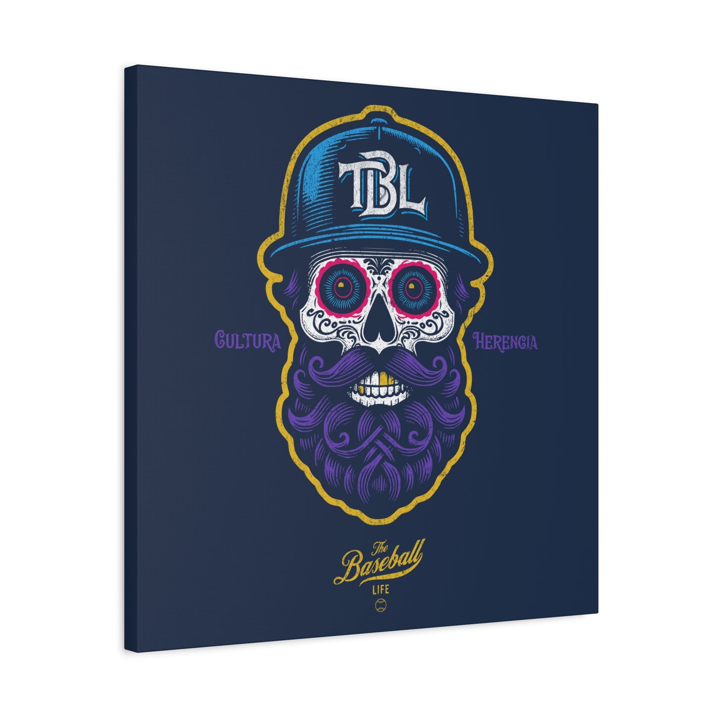 Beisbol Sugar Skull Series_Player 2 Wall Art Canvas_Navy