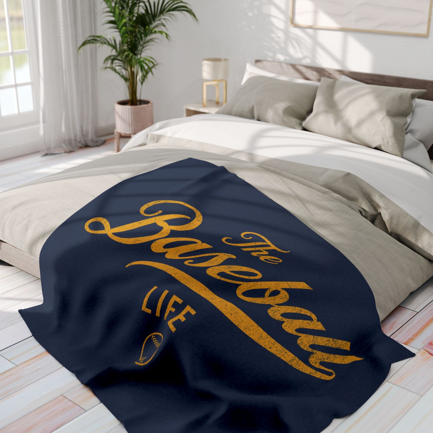Fleece Blanket_Navy w Yellow Gold Print