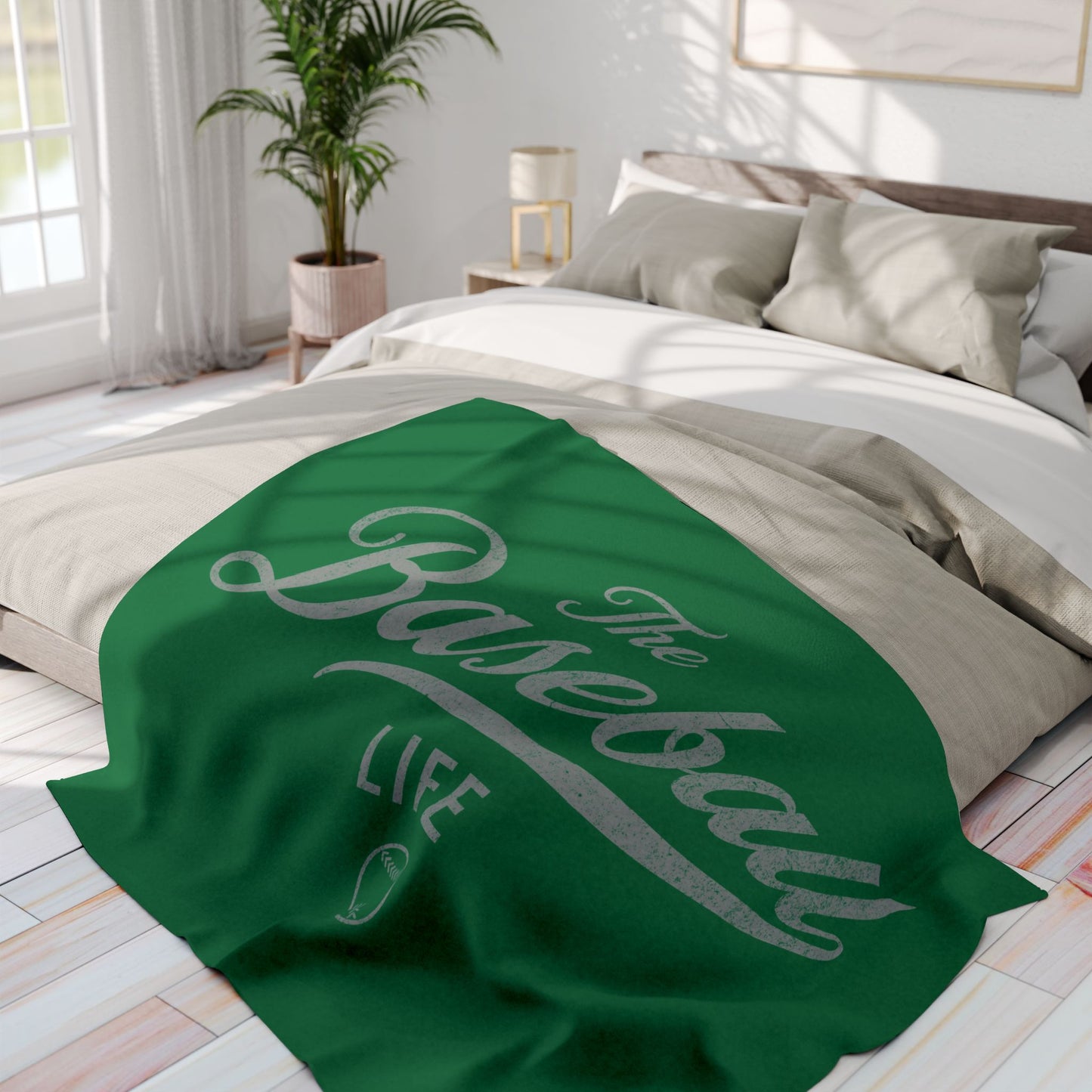 Fleece Blanket_Green w Silver Gray Print