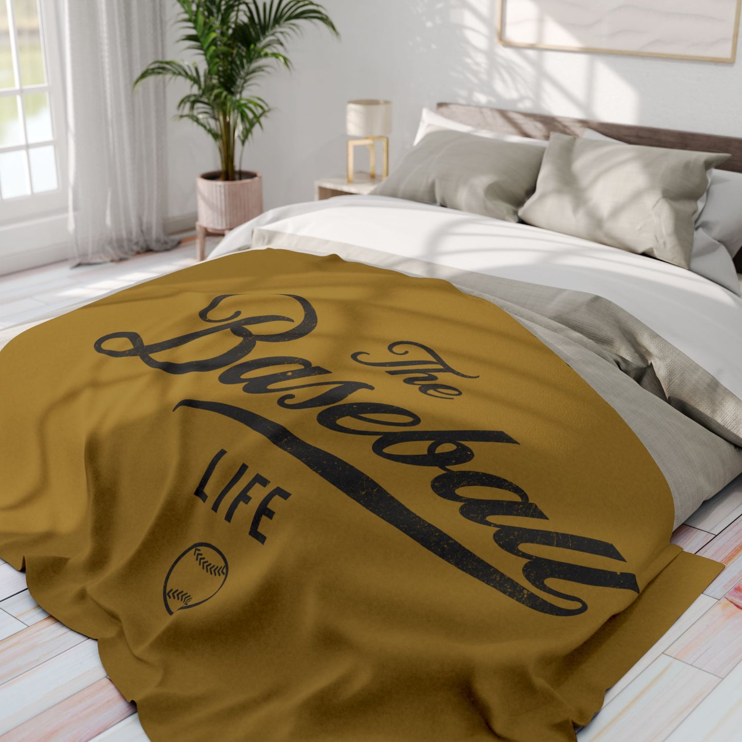 Fleece Blanket_Old Gold w Black Print