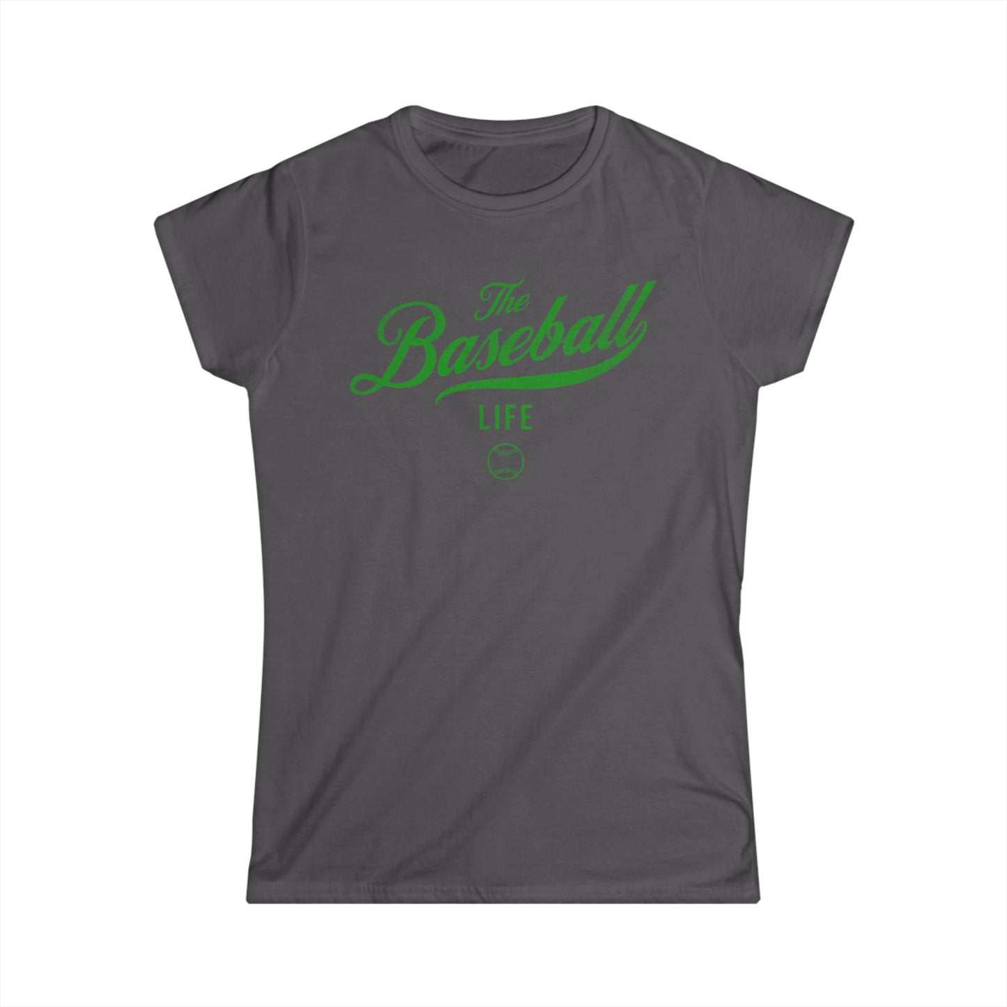 The Baseball Life Classic Script Tee_Women's_Green Print