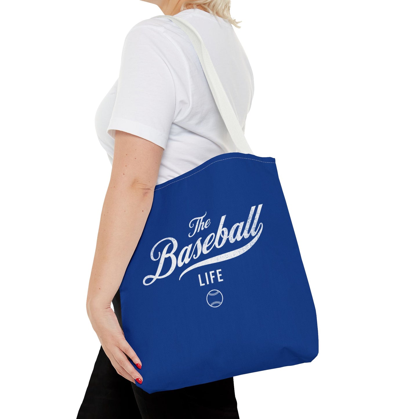 The Baseball Life Tote Bag_Royal Blue w White Print