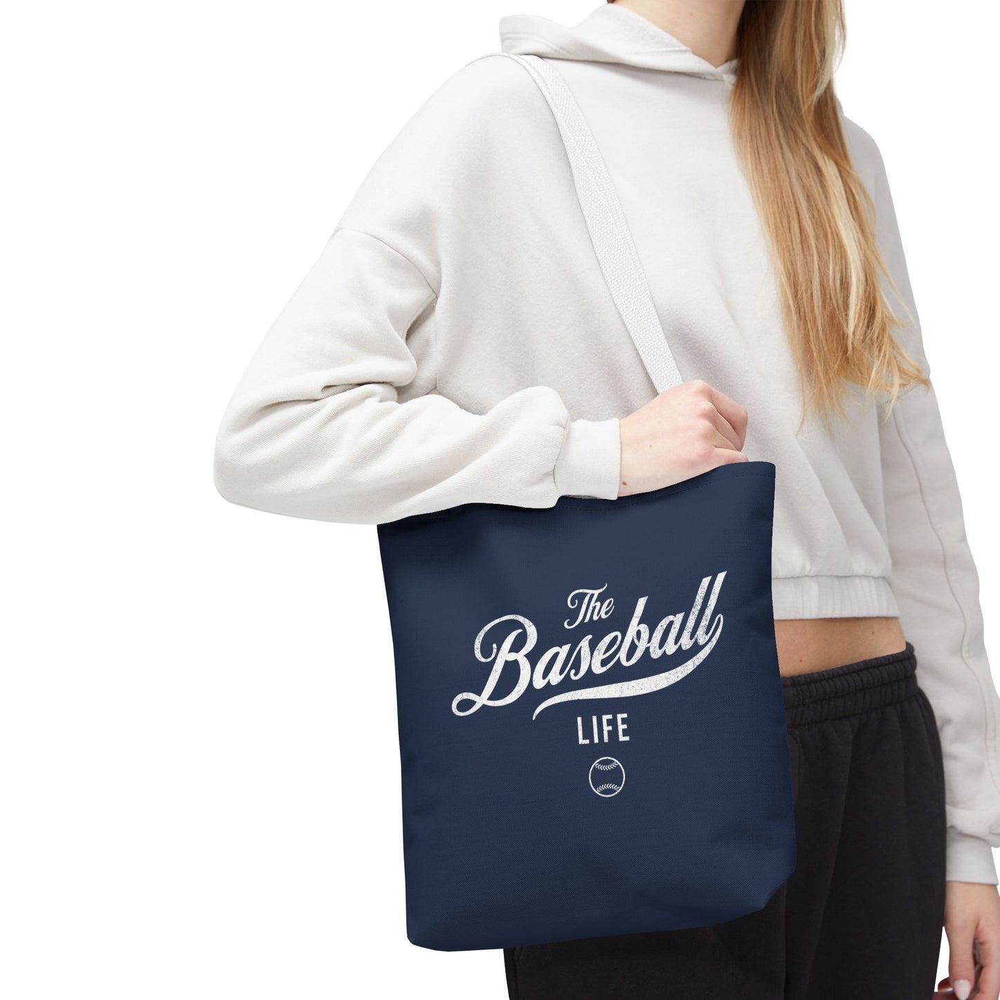 The Baseball Life Tote Bag_Navy w White Print