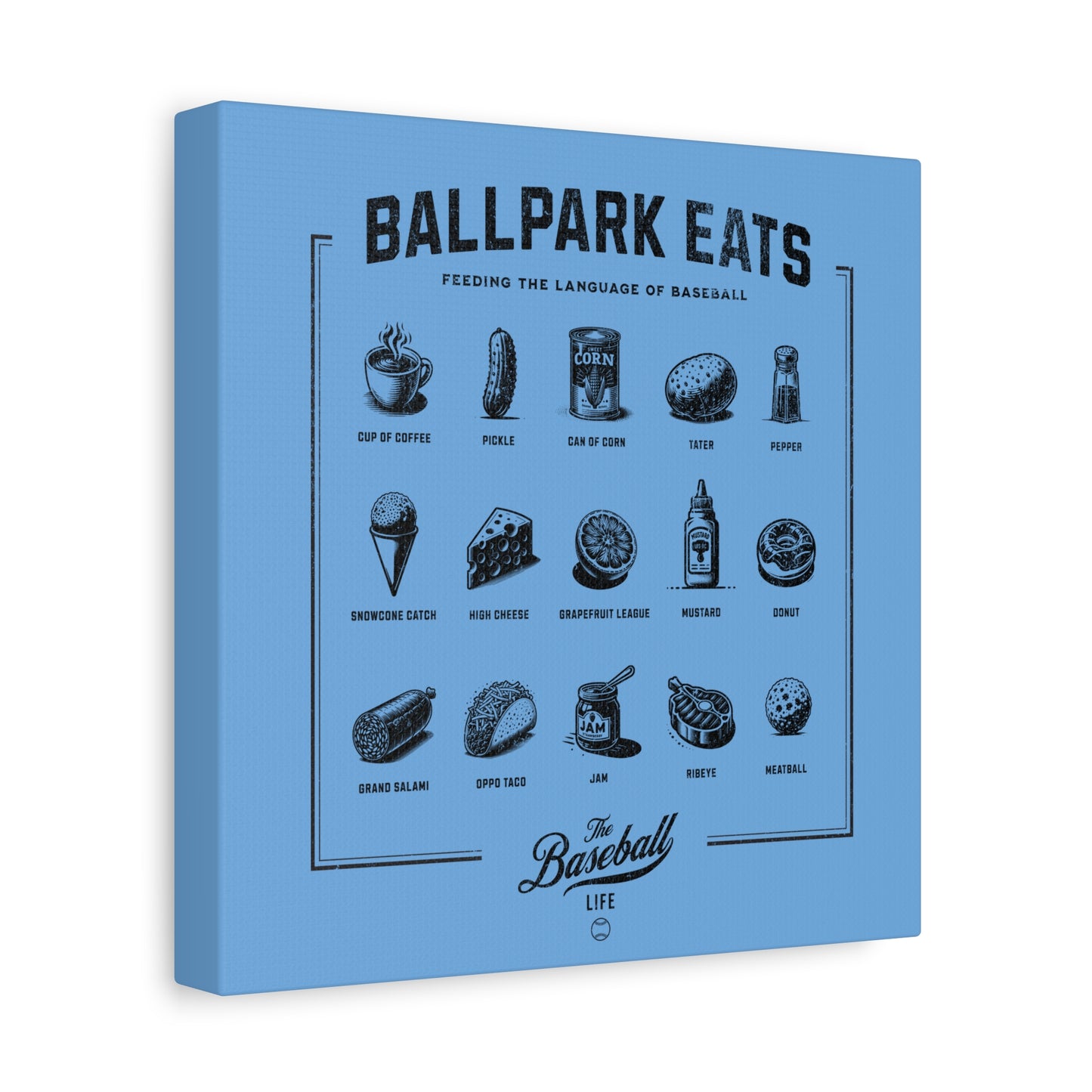 Ballpark Eats_Feeding the Language of Baseball Wall Art Canvas_Carolina Blue