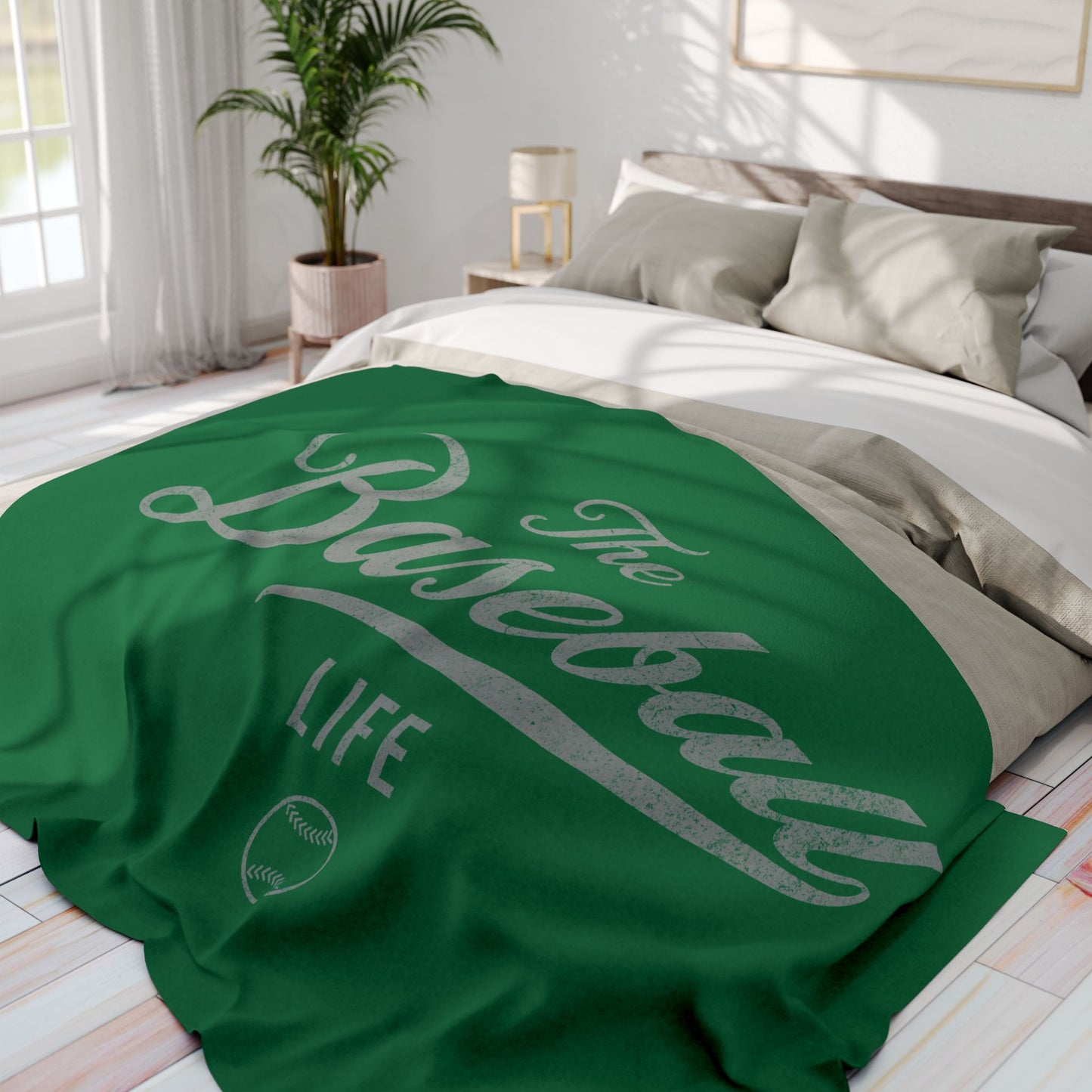Fleece Blanket_Green w Silver Gray Print