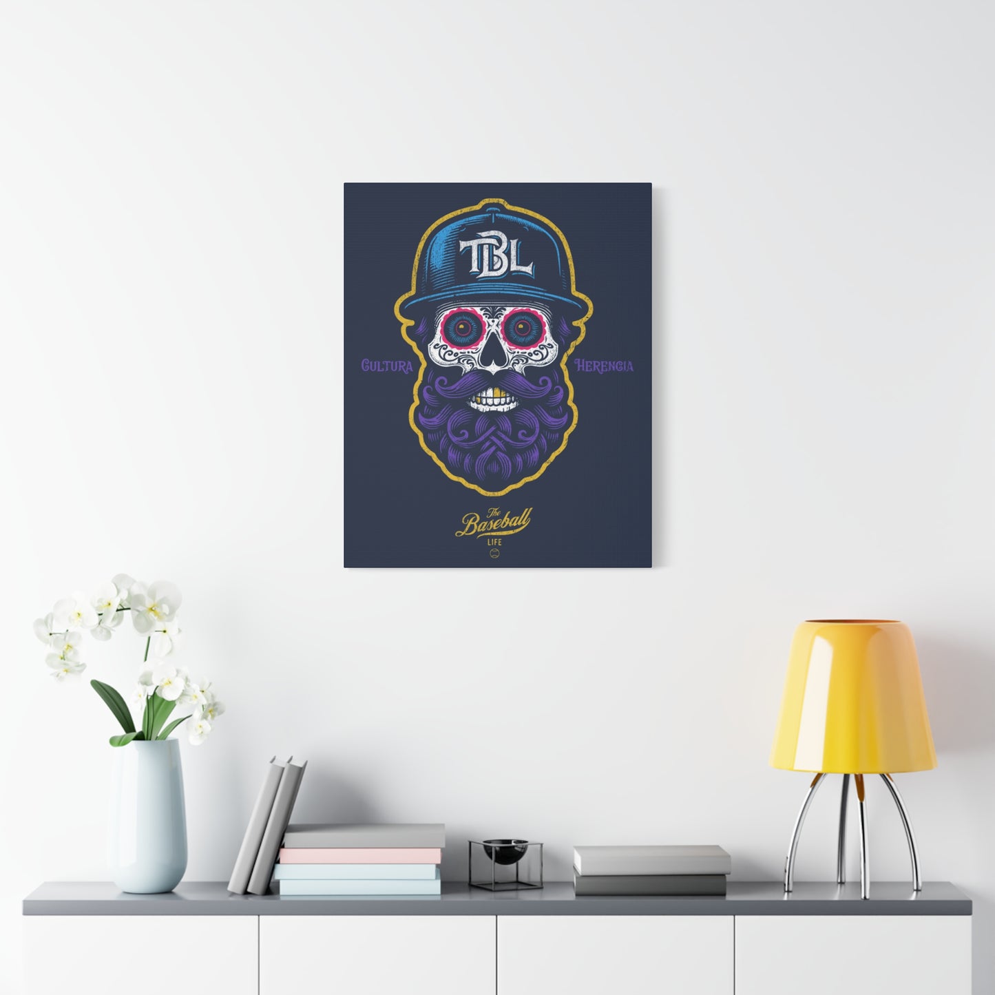 Beisbol Sugar Skull Series_Player 2 Wall Art Canvas_Navy