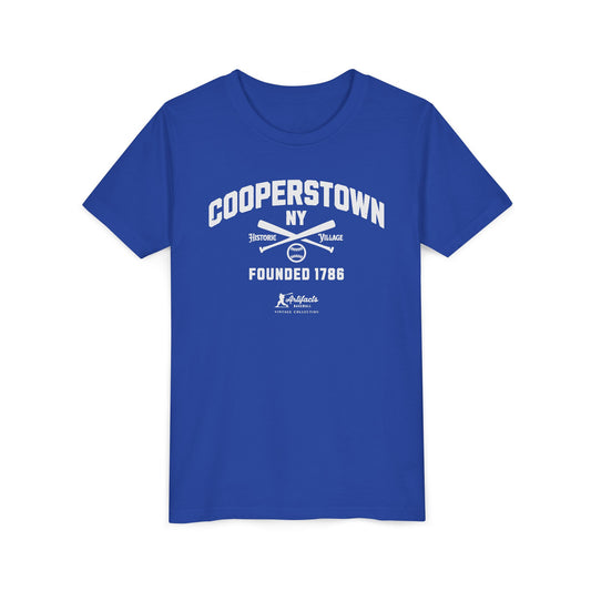 Youth Cooperstown NY White Print_Artifacts Baseball Collection T-Shirt